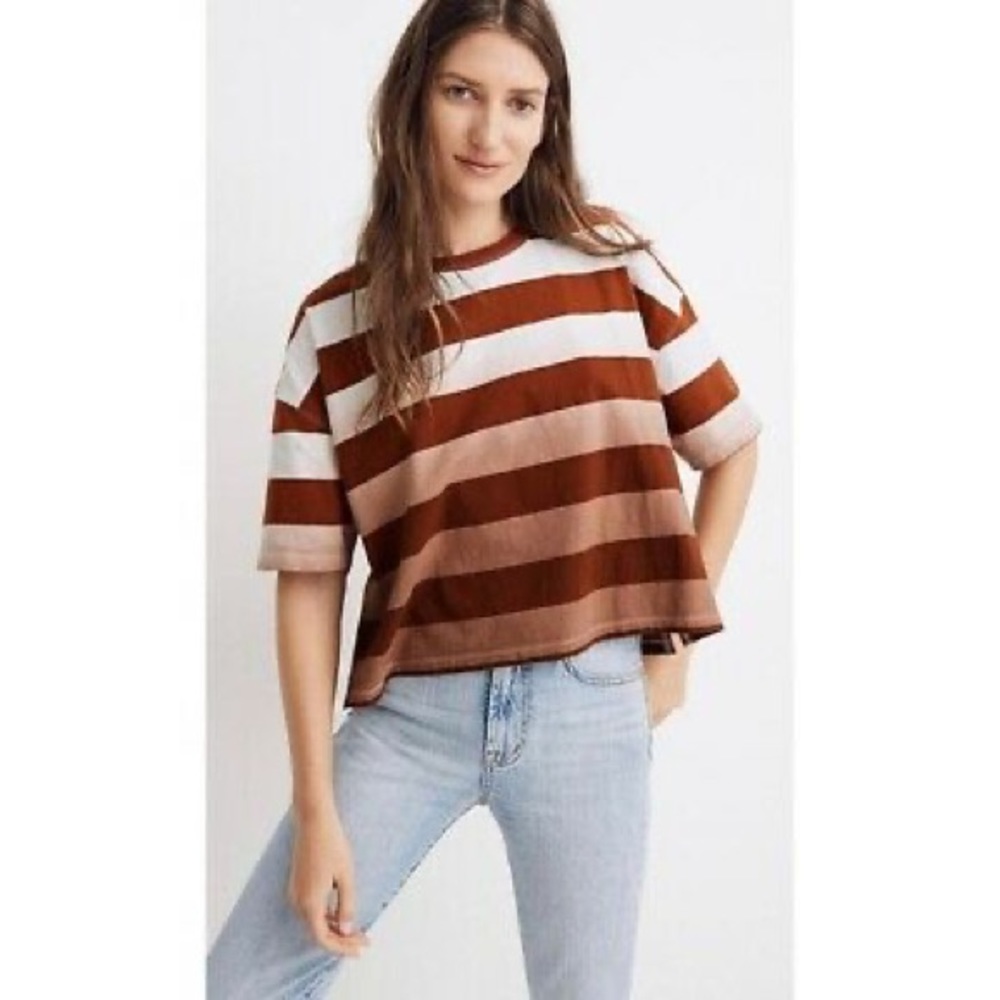 Madewell dip dye ombré oversized cropped tee Groton Stripe Large